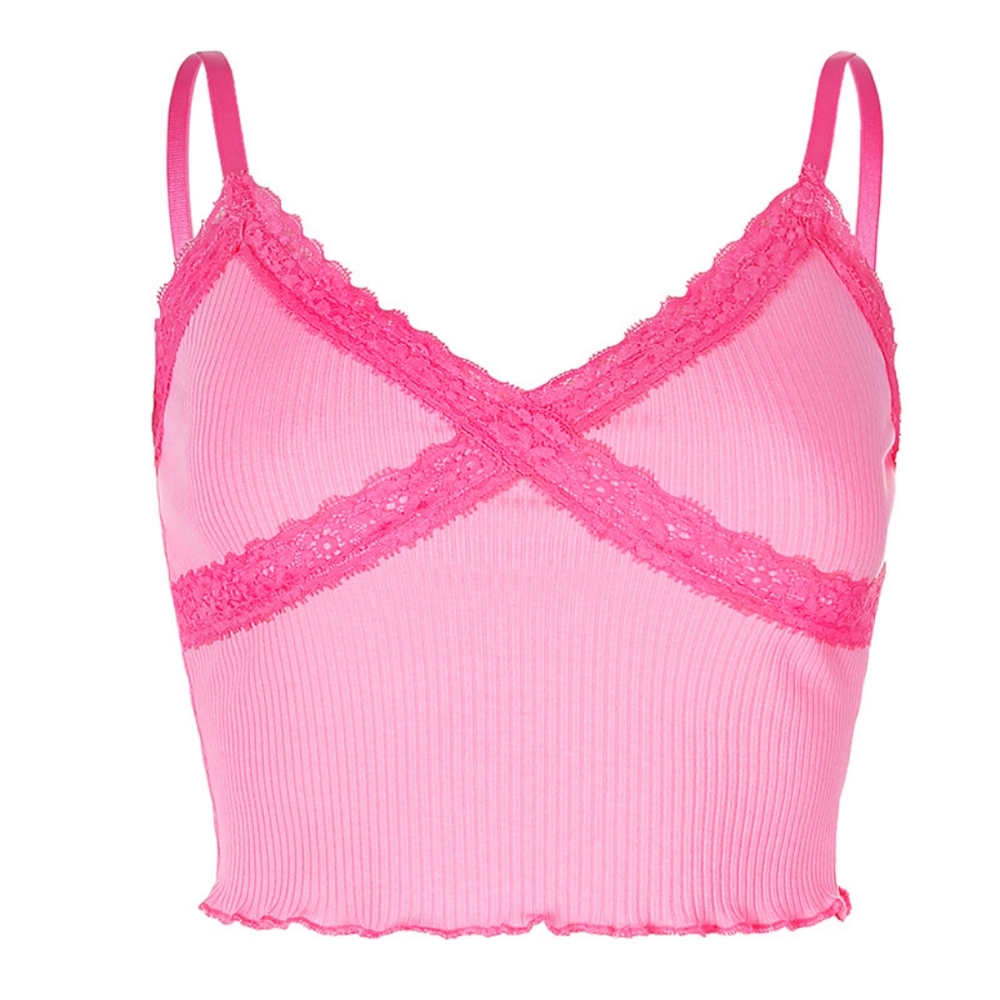 Y2k pink contrast cross lace Cami tank top